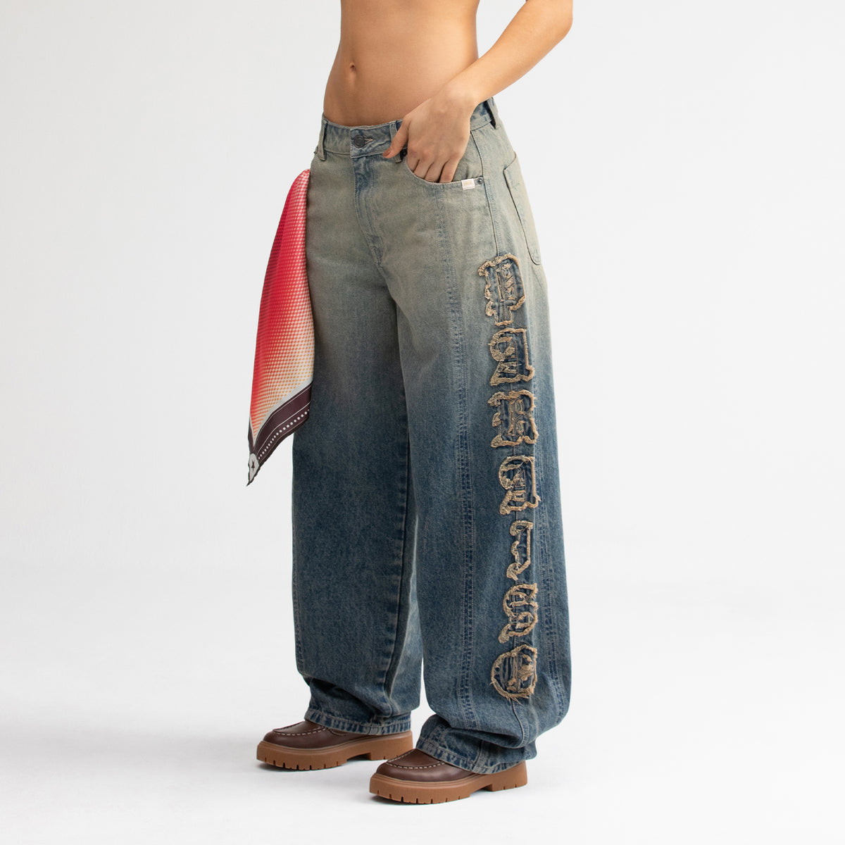 Barrel denim floral pant main image 0