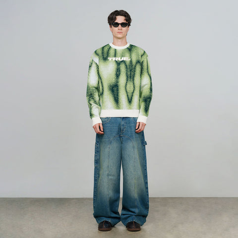 Blurred Knit Pullover - Green