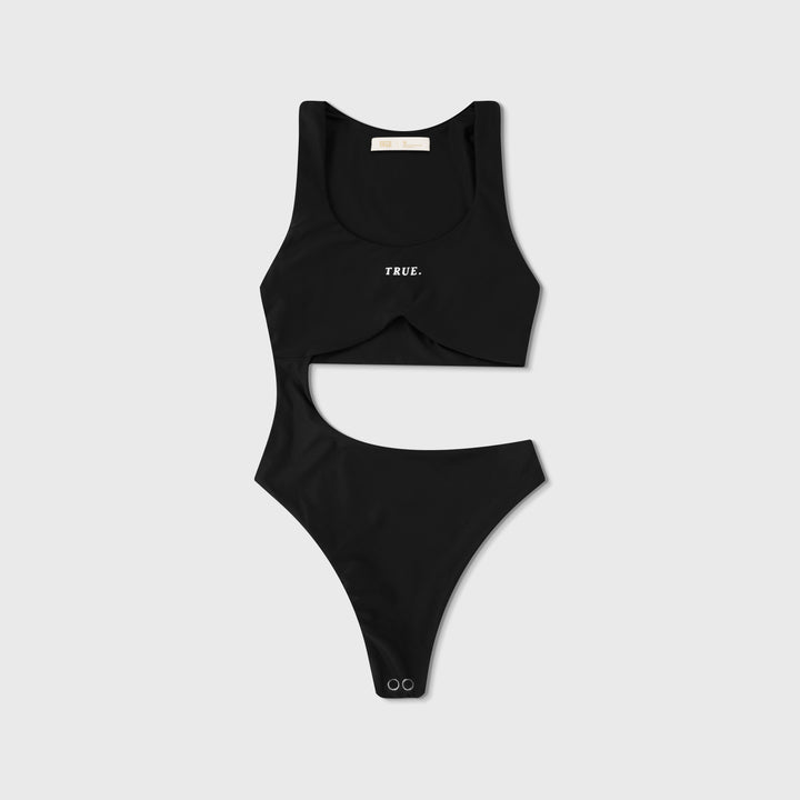 Bold-Cut Asymmetric Bodysuit - Black