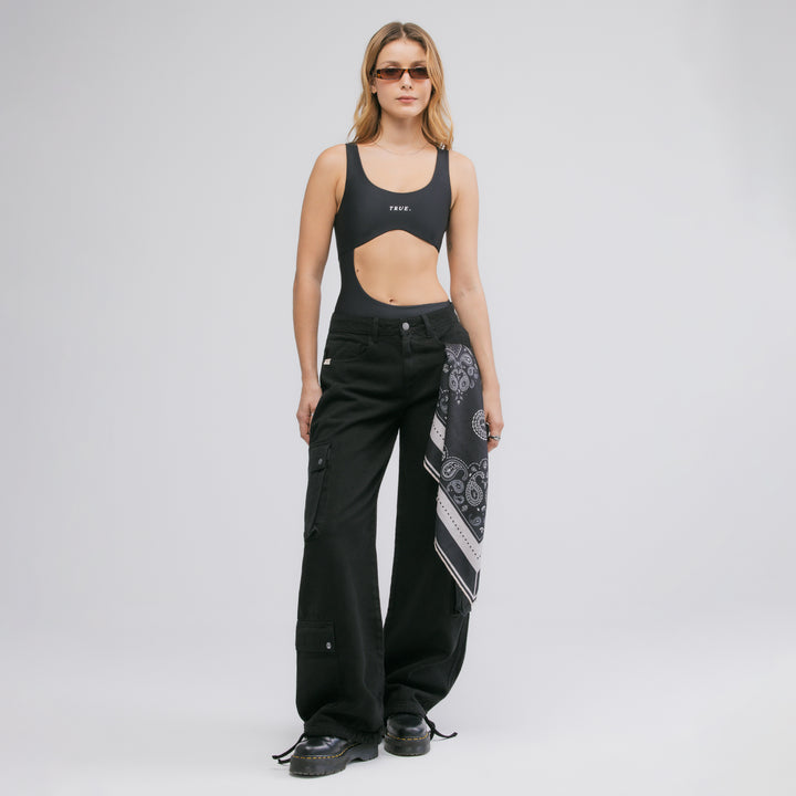 Bold-Cut Asymmetric Bodysuit - Black