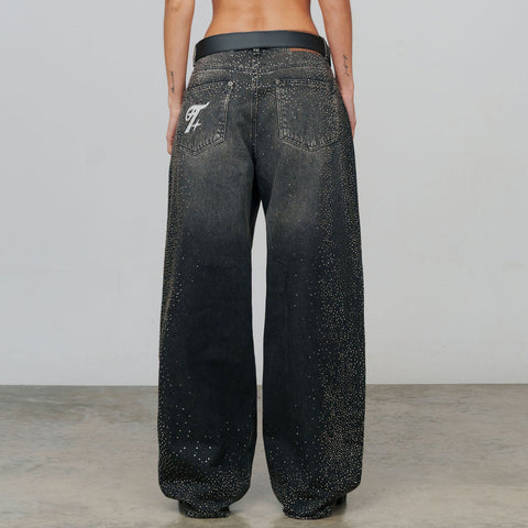 Starry Wide-Leg Jeans - Black