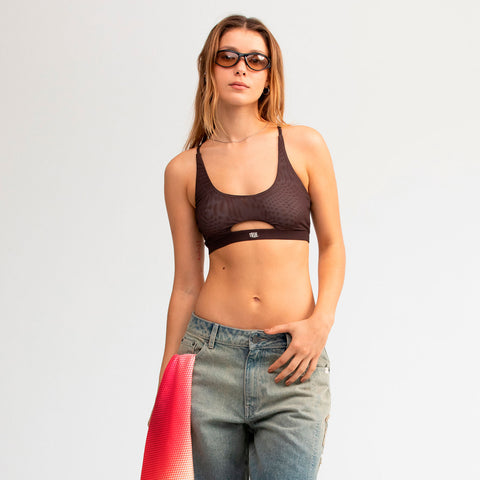 Mesh Cut-Out Top - Brown