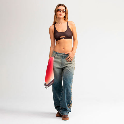 Mesh Cut-Out Top - Brown