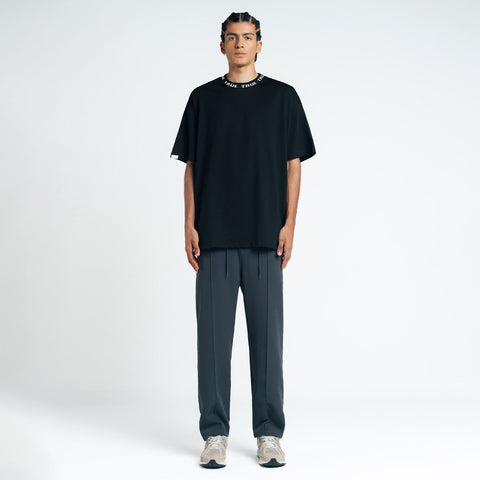Knit Collar Oversized T-Shirt - Black