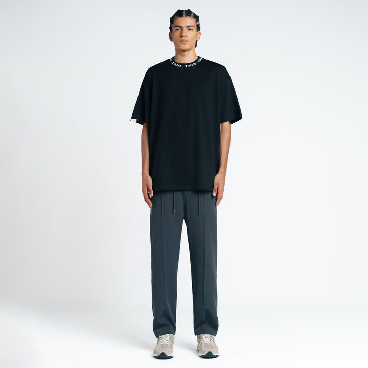 Knit Collar Oversized T-Shirt - Black