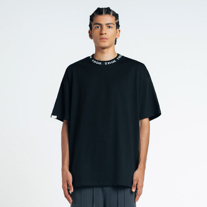 Knit Collar Oversized T-Shirt - Black