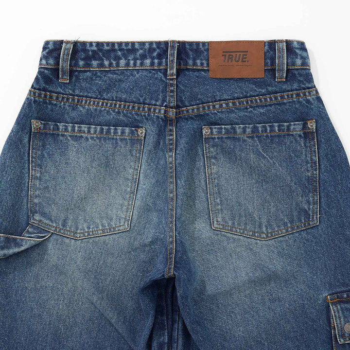 Cargo Multi-Pocket Denim Pants - Deep Blue