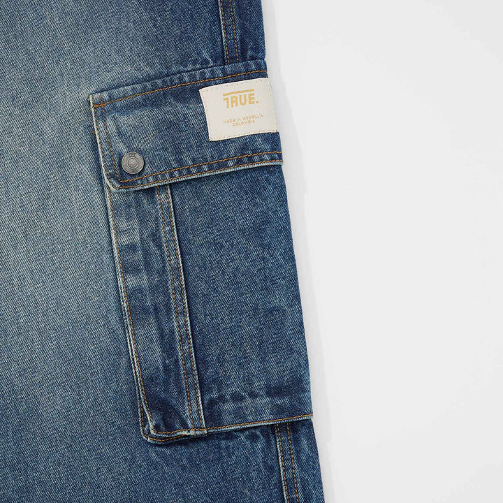 Cargo Multi-Pocket Denim Pants - Deep Blue