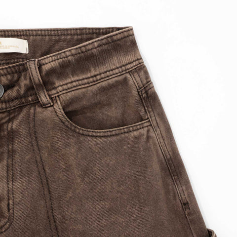 Cargo Multi-Pocket Pants - Washed Dark Brown