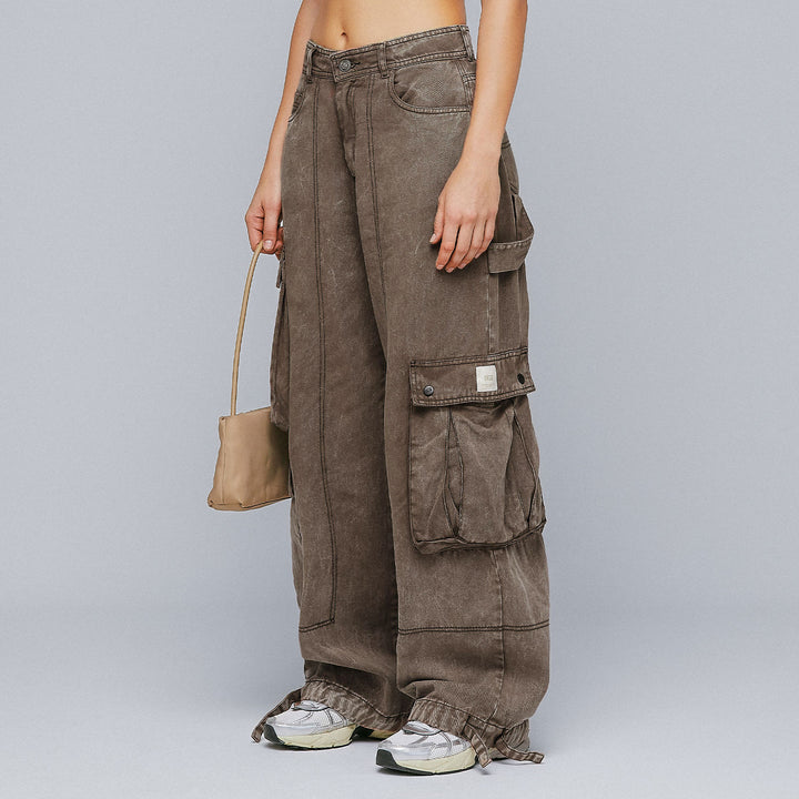 Cargo Multi-Pocket Pants - Washed Dark Brown