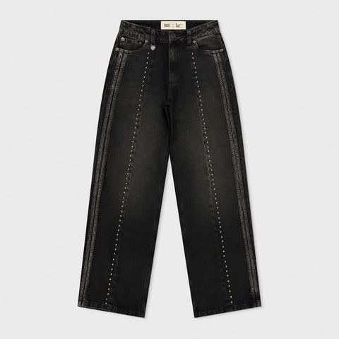 Sportline Wide Leg Jeans - Washed Black