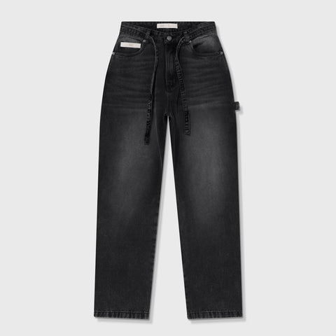 Dirty-Wash Mid-Rise Pants - Black