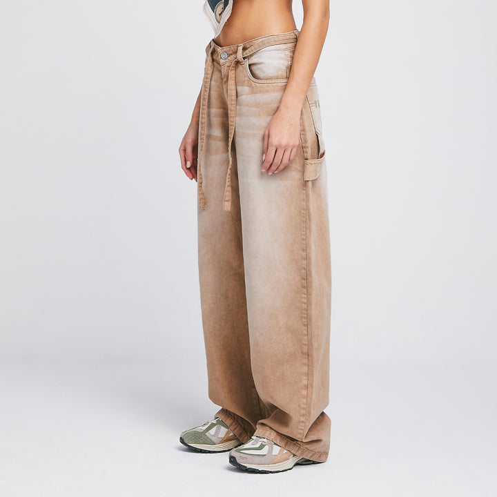 Dirty-Wash Wide-Leg Pants - Sand