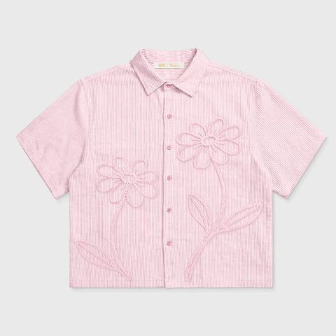 Embroidered Flower Boxy Shirt - Pink