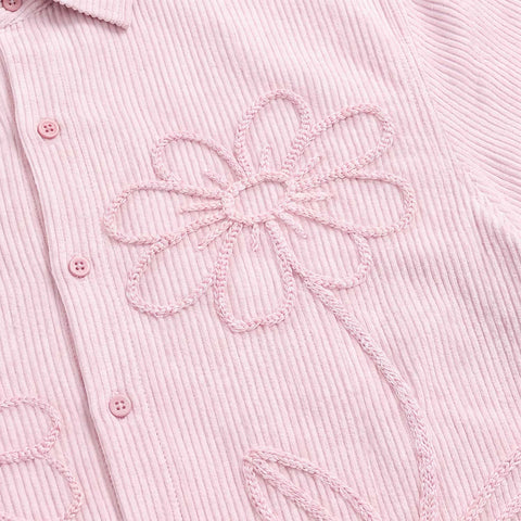 Embroidered Flower Boxy Shirt - Pink