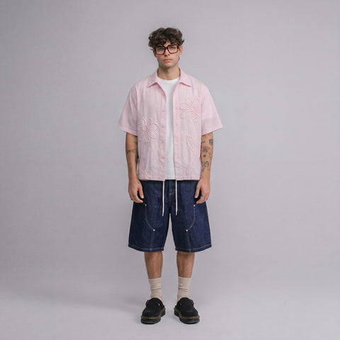 Embroidered Flower Boxy Shirt - Pink
