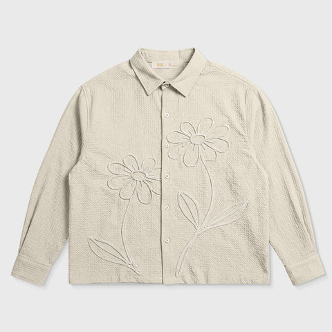 Embroidered LS Boxy Shirt - Sand