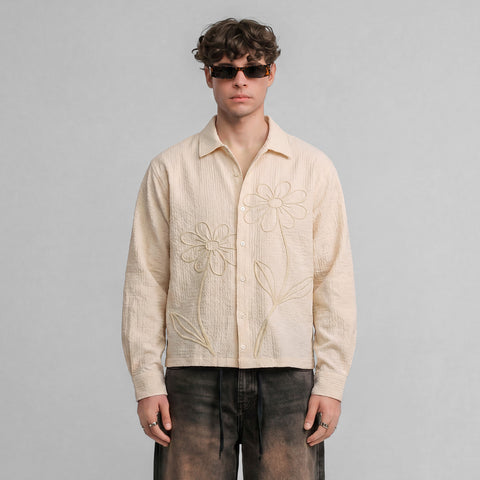 Embroidered LS Boxy Shirt - Sand