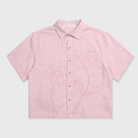 Embroidered Flower Boxy Shirt - Pink