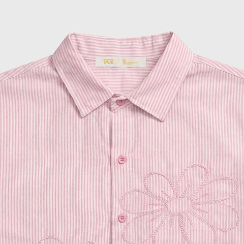Embroidered Flower Boxy Shirt - Pink