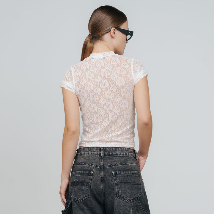 Floral Lace Baby Tee - Cream
