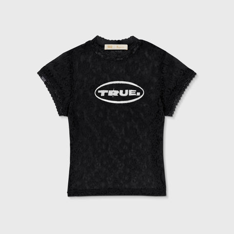 Floral Lace Baby Tee - Black