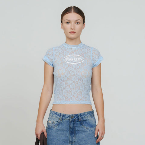 Floral Lace Baby Tee - Light Blue