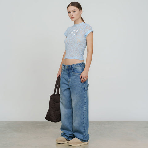 Floral Lace Baby Tee - Light Blue