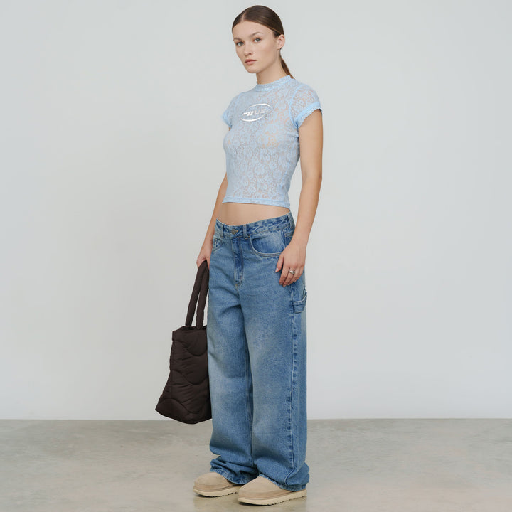 Floral Lace Baby Tee - Light Blue