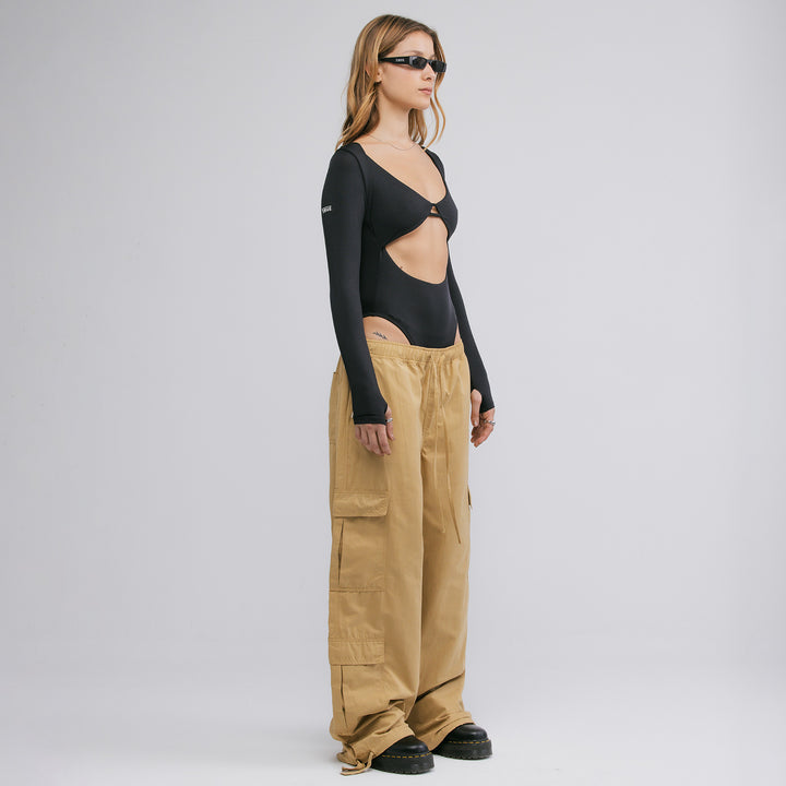 High-Leg Cut-Out LS Bodysuit - Black