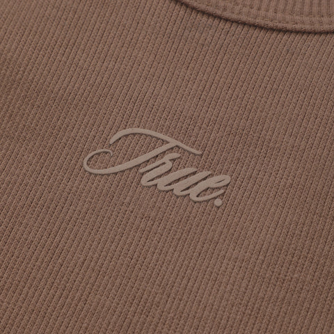 High Neck Ribbed Top - Brown