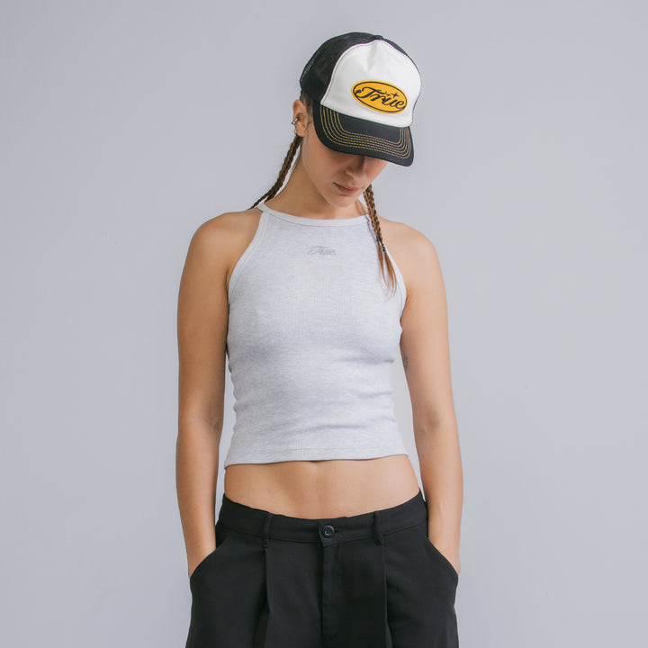 High Neck Ribbed Top - Gray