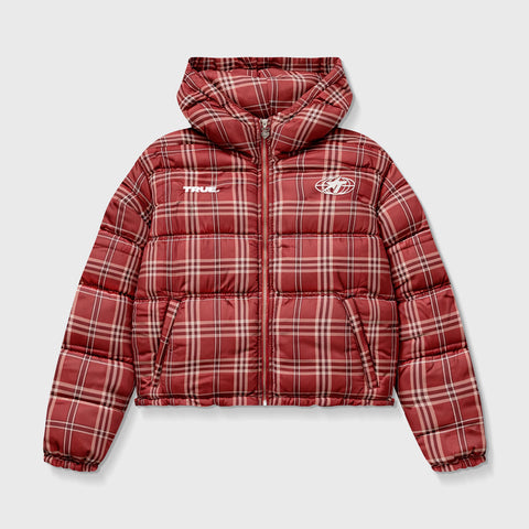 Intuition Plaid Puffer Jacket - Burgundy