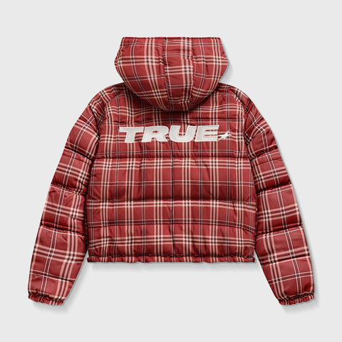 Intuition Plaid Puffer Jacket - Burgundy