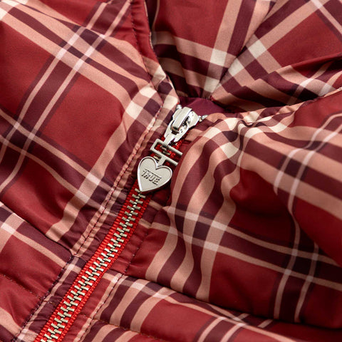 Intuition Plaid Puffer Jacket - Burgundy