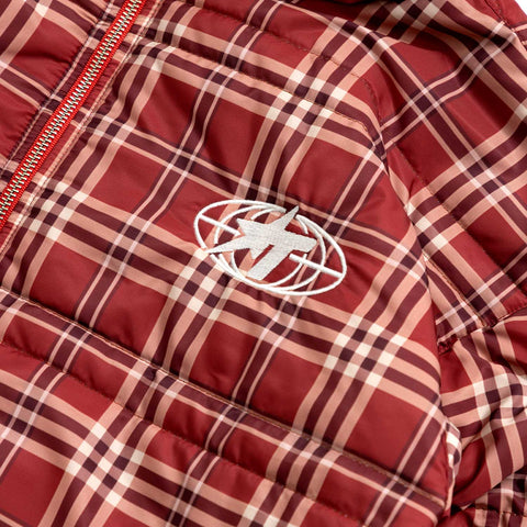 Intuition Plaid Puffer Jacket - Burgundy