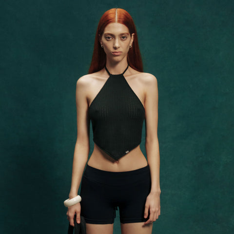 Knit Halter Bandana Top - Black