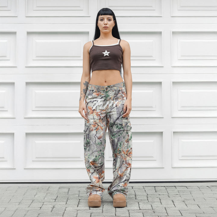 Loose Straight Leaf Pants - Brown