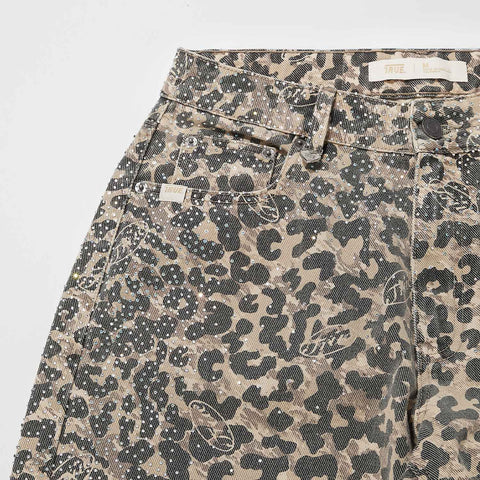 Leopard Wide Leg Jeans - Camel