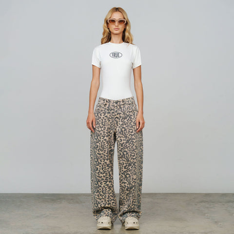 Leopard Wide Leg Jeans - Camel
