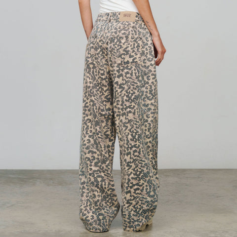 Leopard Wide Leg Jeans - Camel
