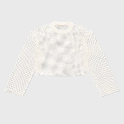 Mesh LS Crop Top - Cream