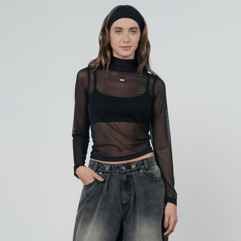 Mesh LS Mock Tee - Black