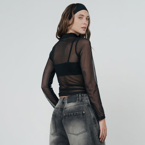 Mesh LS Mock Tee - Black