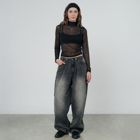 Mesh LS Mock Tee - Black