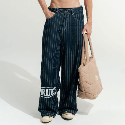 Pinstripe Mid-Rise Jeans - Blue