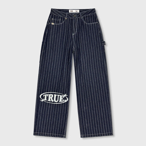 Pinstripe Mid-Rise Jeans - Blue