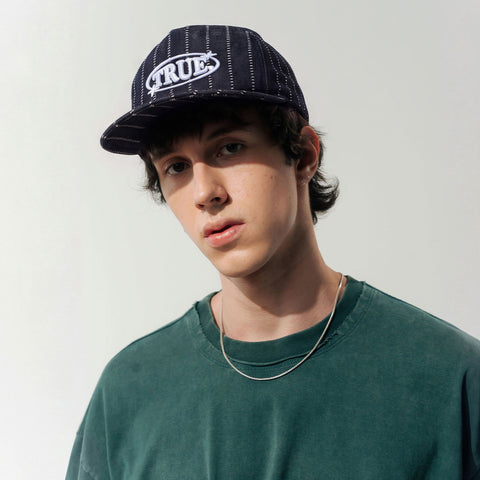 Pinstripe Orbit Golfer Cap - Denim Blue