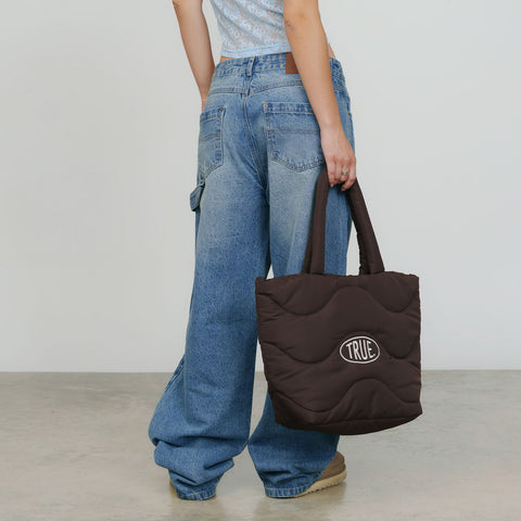Puffer Shopper Bag - Brown