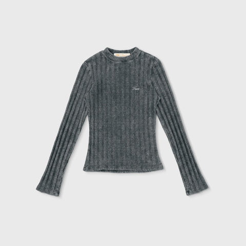 Ribbed Knit Slim LS Top - Washed Black